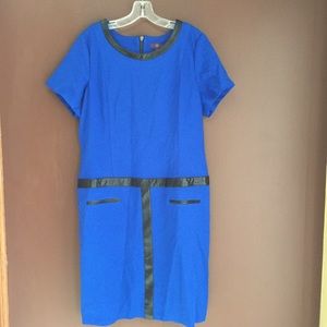 Royal Blue Dress with Faux Leather Trim